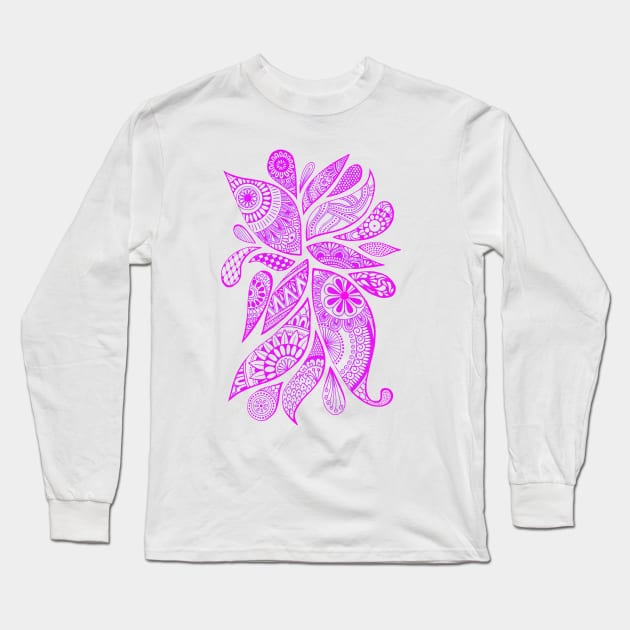 Abstract Zentangle Swirls Design (pink on white) Long Sleeve T-Shirt by calenbundalas